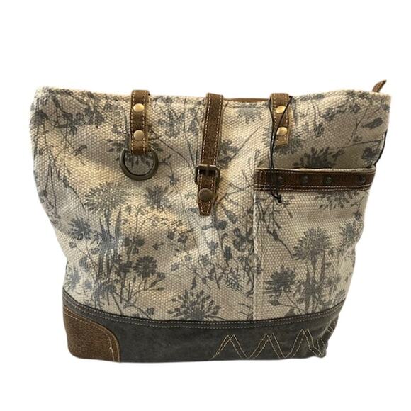 Myra Bag-Dream Catcher Tote Leather & Canvas Bag - Picture 1 of 8